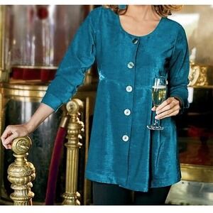 Soft Surrounding Fiona Top in Size Medium Empire Waist Peacock Blue Comfort Glam